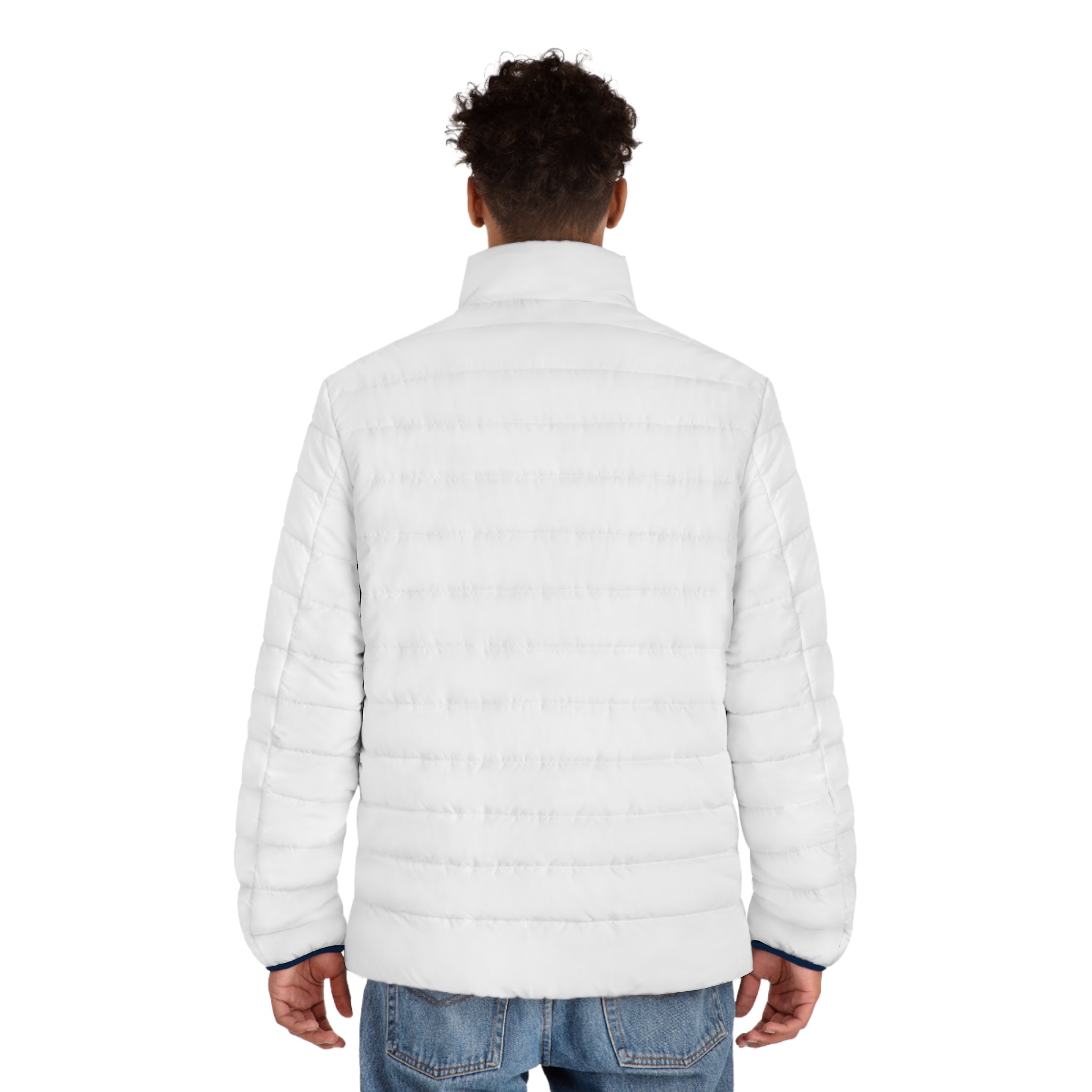 Men's White Puffer Jacket – Minimal Logo Insulated Winter Coat