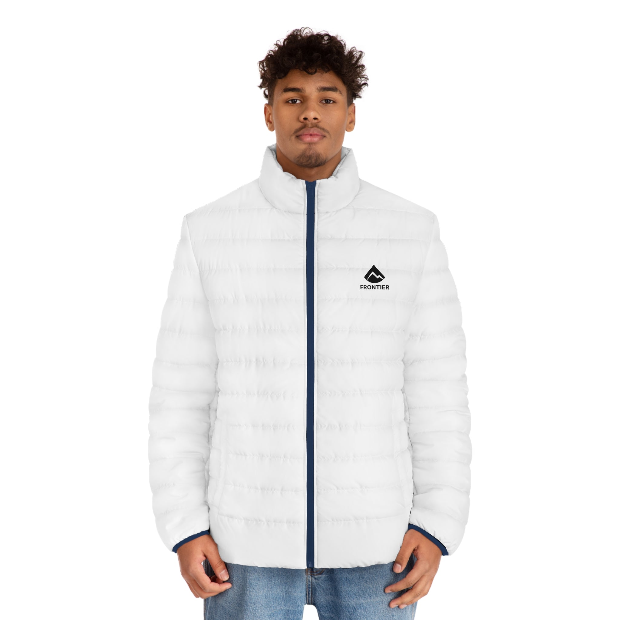 Men's White Puffer Jacket – Minimal Logo Insulated Winter Coat